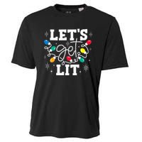 Let's Get Lit Drinking Santa Hat Christmas Lights Funny Cooling Performance Crew T-Shirt