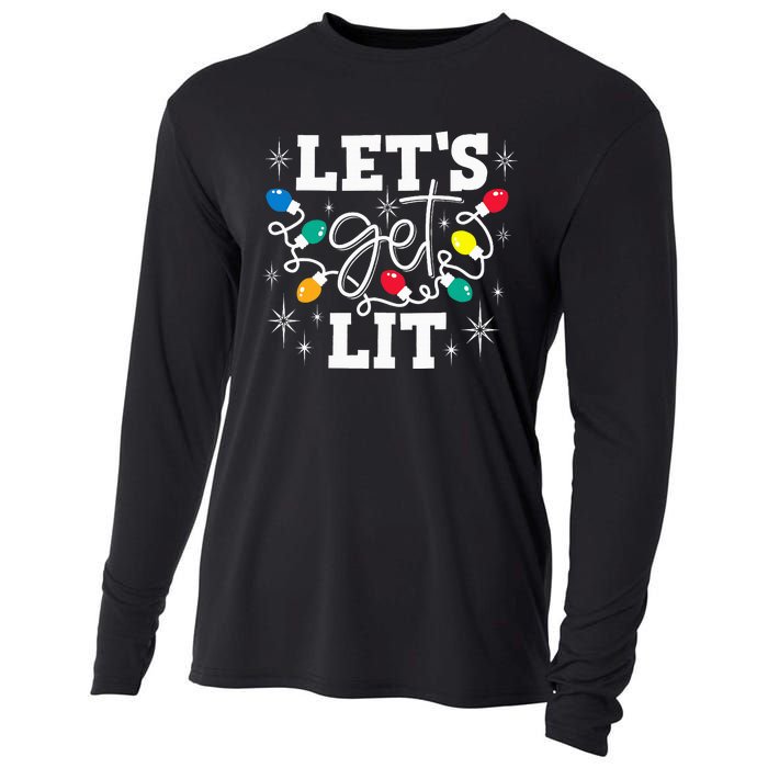 Let's Get Lit Drinking Santa Hat Christmas Lights Funny Cooling Performance Long Sleeve Crew