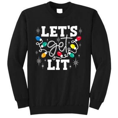 Let's Get Lit Drinking Santa Hat Christmas Lights Funny Tall Sweatshirt