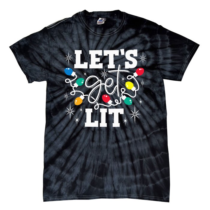 Let's Get Lit Drinking Santa Hat Christmas Lights Funny Tie-Dye T-Shirt