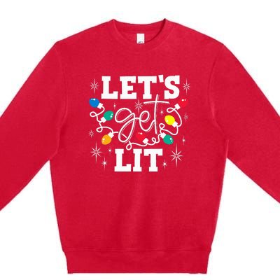 Let's Get Lit Drinking Santa Hat Christmas Lights Funny Premium Crewneck Sweatshirt