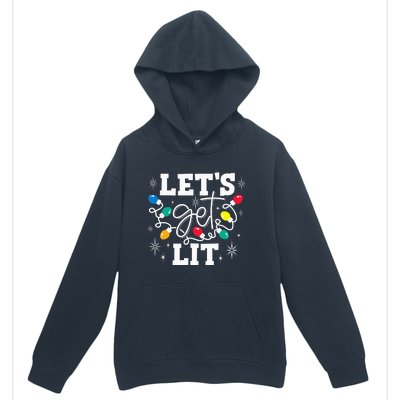 Let's Get Lit Drinking Santa Hat Christmas Lights Funny Urban Pullover Hoodie