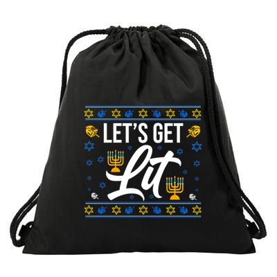 LetS Get Lit Funny Christmas Hanukkah Jewish Gift Drawstring Bag