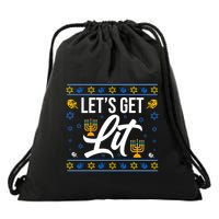 LetS Get Lit Funny Christmas Hanukkah Jewish Gift Drawstring Bag
