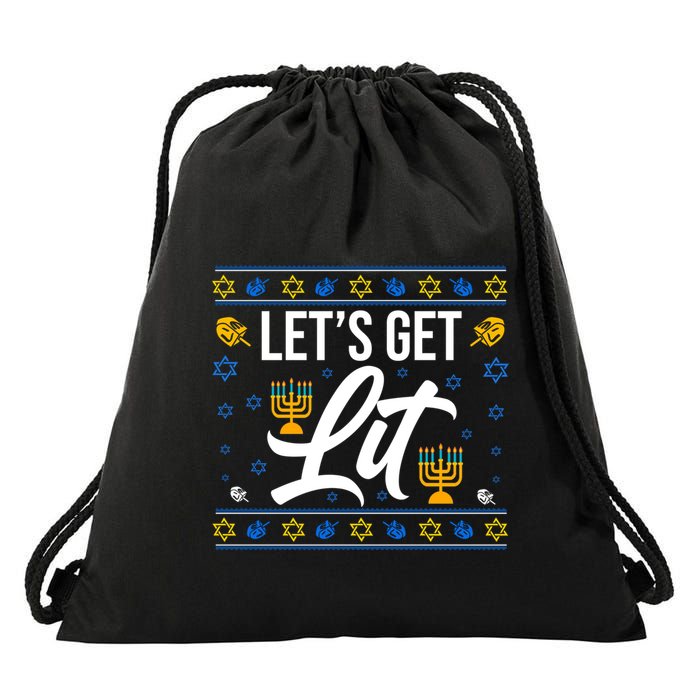 LetS Get Lit Funny Christmas Hanukkah Jewish Gift Drawstring Bag