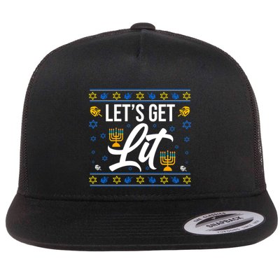 LetS Get Lit Funny Christmas Hanukkah Jewish Gift Flatbill Hat