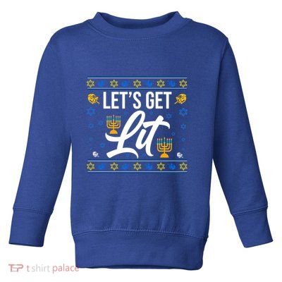 LetS Get Lit Funny Christmas Hanukkah Jewish Gift Toddler Sweatshirt