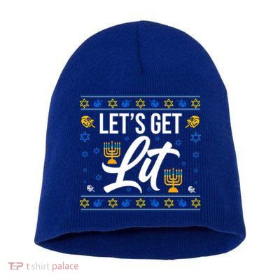 LetS Get Lit Funny Christmas Hanukkah Jewish Gift Short Acrylic Beanie