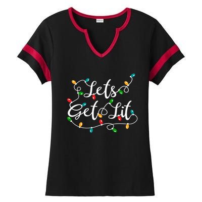 Let's Get Lit Gift Funny Xmas Holidays Christmas Funny Gift Ladies Halftime Notch Neck Tee