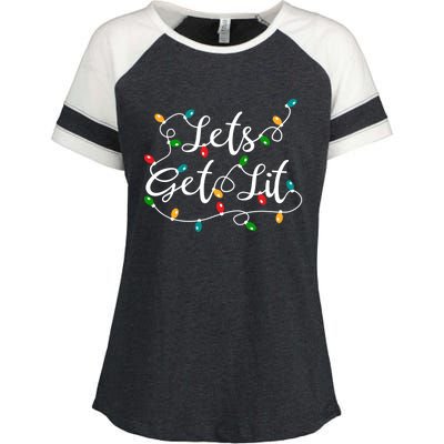 Let's Get Lit Gift Funny Xmas Holidays Christmas Funny Gift Enza Ladies Jersey Colorblock Tee