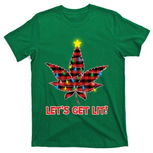 Lets Get Lit Christmas Marijuana Leaf Cannabis Weed Ugly T-Shirt