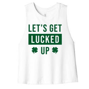 Lets Get Lucked Up Funny Irish St Patricks Day Women's Racerback Cropped Tank