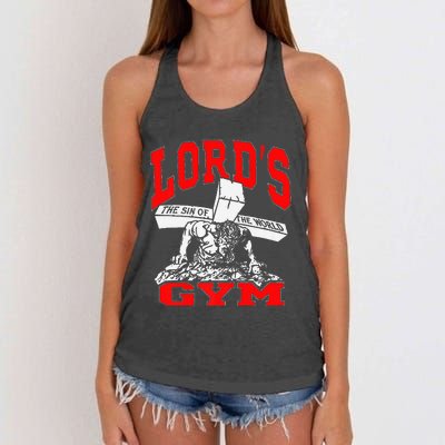 Lords Gym Lord's The Sin of World Jesus  Women's Knotted Racerback Tank