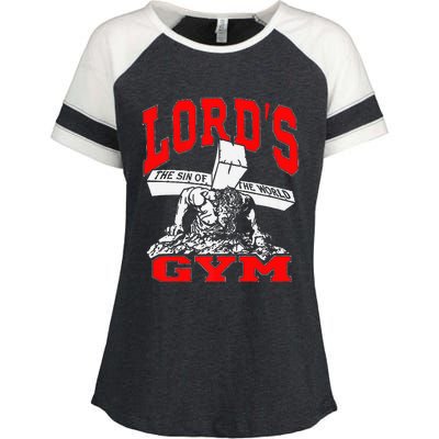 Lords Gym Lord's The Sin of World Jesus  Enza Ladies Jersey Colorblock Tee