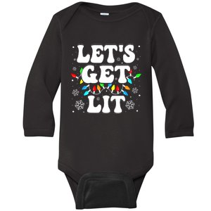 LetS Get Lit Funny Christmas Lights Xmas Pajamas Holiday Baby Long Sleeve Bodysuit