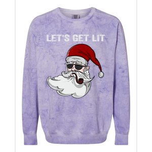 LetS Get Lit Adult Funny Christmas Xmas Pajama Santa Smoker Gift Colorblast Crewneck Sweatshirt