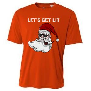 LetS Get Lit Adult Funny Christmas Xmas Pajama Santa Smoker Gift Cooling Performance Crew T-Shirt