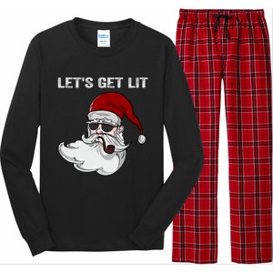 LetS Get Lit Adult Funny Christmas Xmas Pajama Santa Smoker Gift Long Sleeve Pajama Set