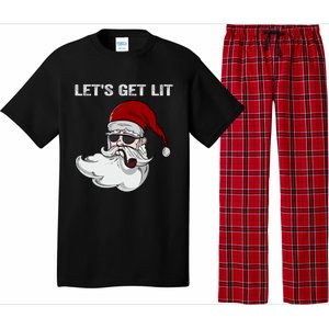 LetS Get Lit Adult Funny Christmas Xmas Pajama Santa Smoker Gift Pajama Set