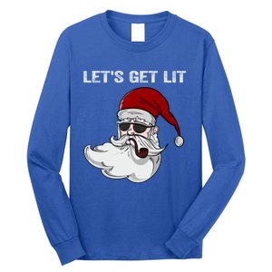 LetS Get Lit Adult Funny Christmas Xmas Pajama Santa Smoker Gift Long Sleeve Shirt