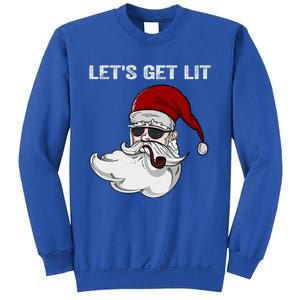 LetS Get Lit Adult Funny Christmas Xmas Pajama Santa Smoker Gift Sweatshirt