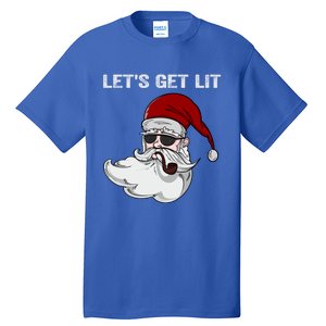 LetS Get Lit Adult Funny Christmas Xmas Pajama Santa Smoker Gift Tall T-Shirt