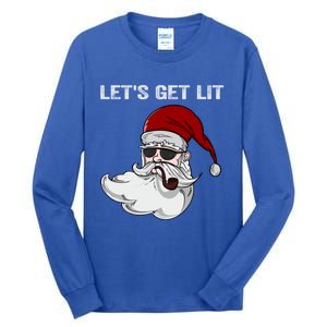 LetS Get Lit Adult Funny Christmas Xmas Pajama Santa Smoker Gift Tall Long Sleeve T-Shirt