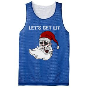 LetS Get Lit Adult Funny Christmas Xmas Pajama Santa Smoker Gift Mesh Reversible Basketball Jersey Tank