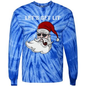 LetS Get Lit Adult Funny Christmas Xmas Pajama Santa Smoker Gift Tie-Dye Long Sleeve Shirt