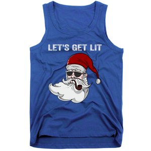 LetS Get Lit Adult Funny Christmas Xmas Pajama Santa Smoker Gift Tank Top