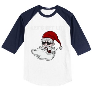 LetS Get Lit Adult Funny Christmas Xmas Pajama Santa Smoker Gift Baseball Sleeve Shirt