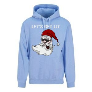 LetS Get Lit Adult Funny Christmas Xmas Pajama Santa Smoker Gift Unisex Surf Hoodie