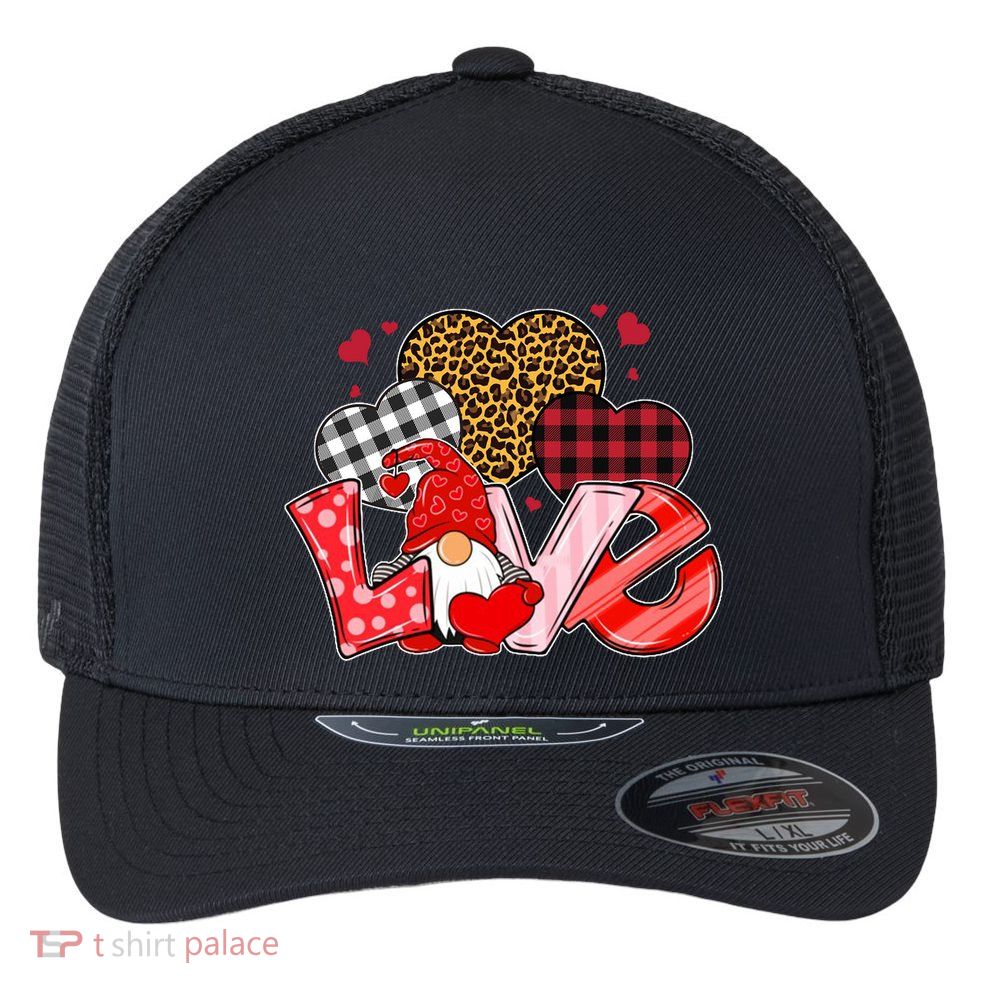 Love Gnome Leopard Checkered Pattern Flexfit Unipanel Trucker Cap