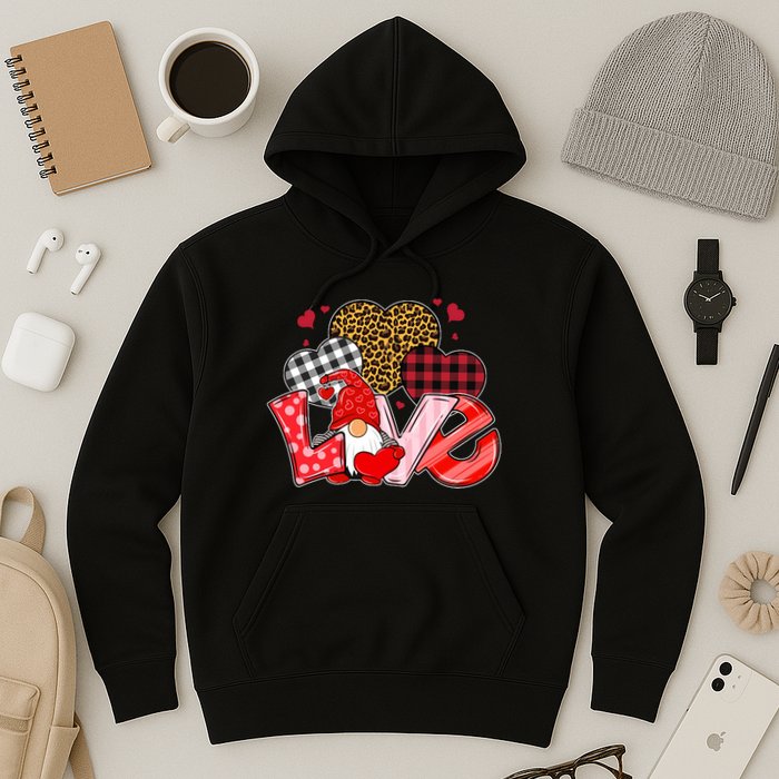 Love Gnome Leopard Checkered Pattern Hoodie