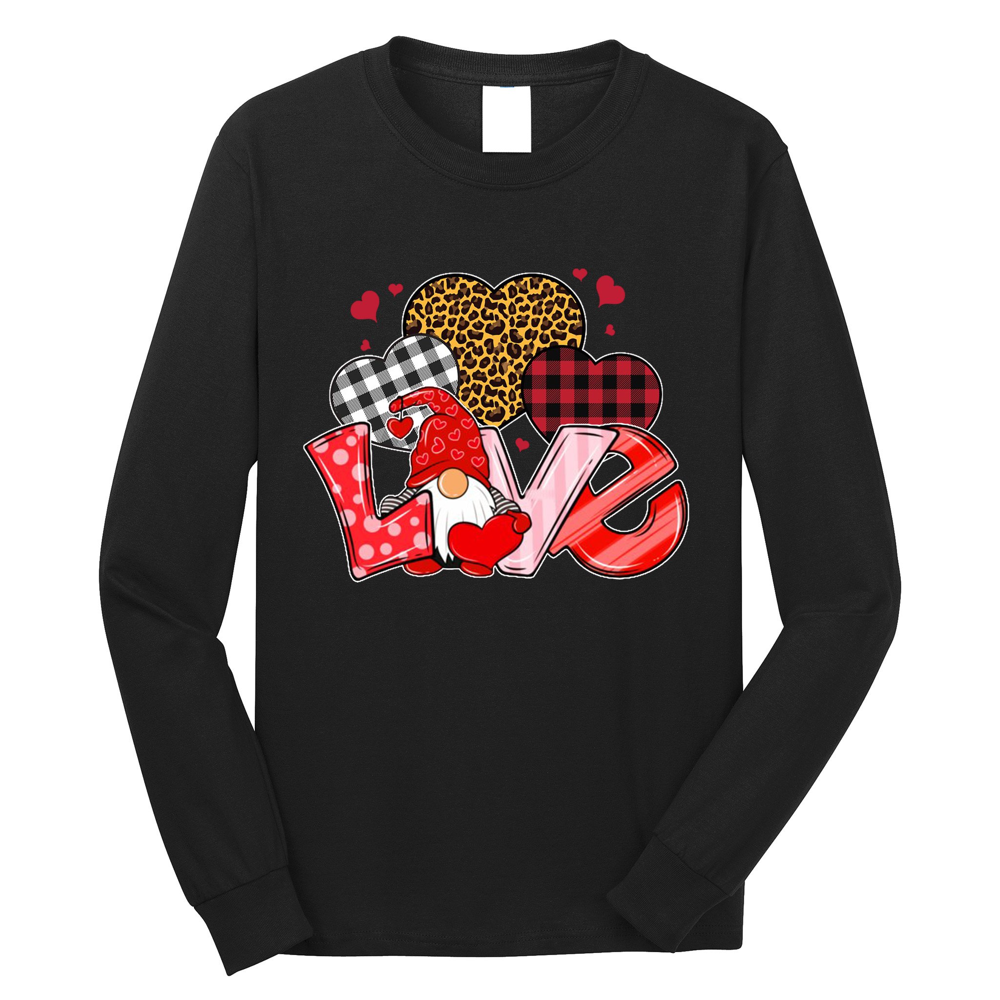 Love Gnome Leopard Checkered Pattern Long Sleeve Shirt