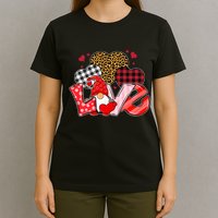 Love Gnome Leopard Checkered Pattern T-Shirt