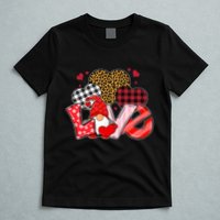 Love Gnome Leopard Checkered Pattern T-Shirt