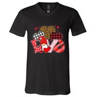 Love Gnome Leopard Checkered Pattern V-Neck T-Shirt