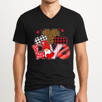 Love Gnome Leopard Checkered Pattern V-Neck T-Shirt