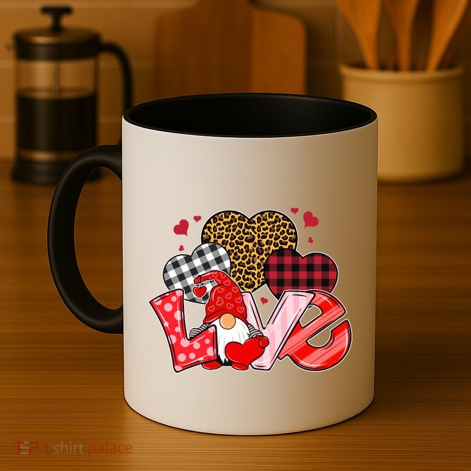 Love Gnome Leopard Checkered Pattern Mug