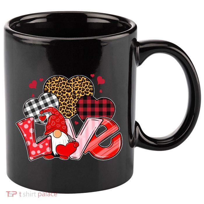 Love Gnome Leopard Checkered Pattern 11oz C Handle Ceramic Mug