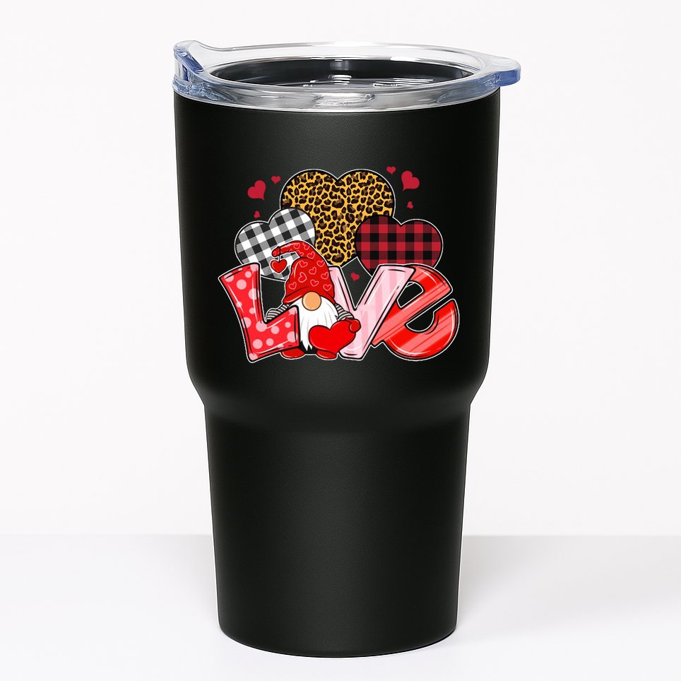 Love Gnome Leopard Checkered Pattern Tumbler