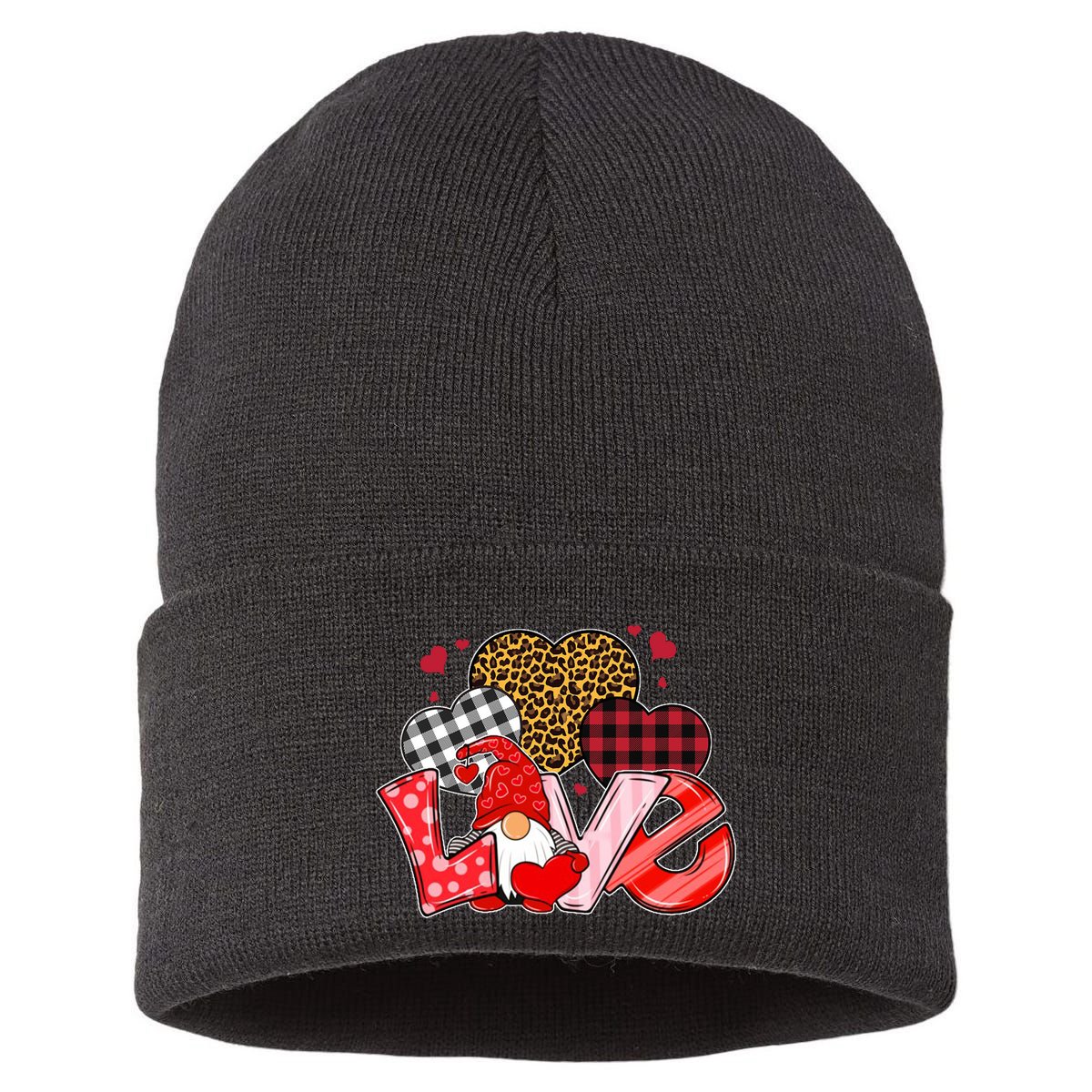 Love Gnome Leopard Checkered Pattern Sustainable Knit Beanie