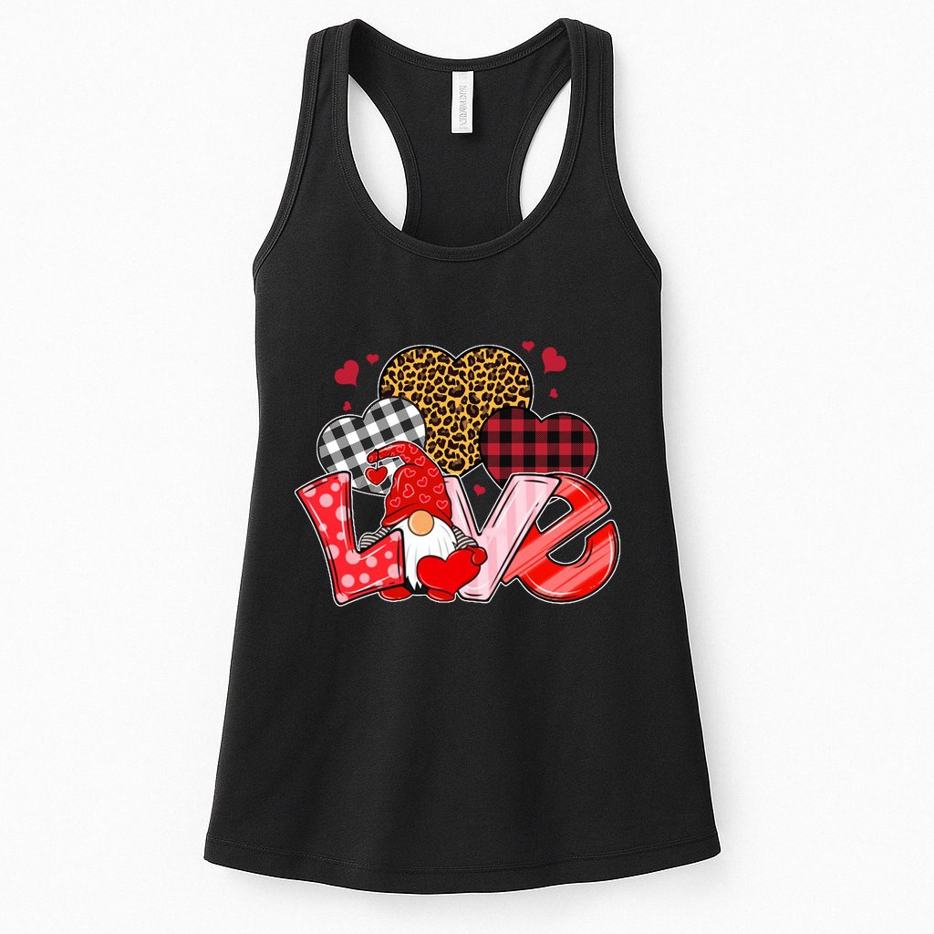 Love Gnome Leopard Checkered Pattern Womens Tank Top