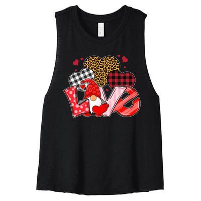 Love Gnome Leopard Checkered Pattern Women's Racerback Cropped Tank