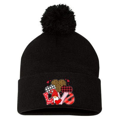 Love Gnome Leopard Checkered Pattern Pom Pom 12in Knit Beanie