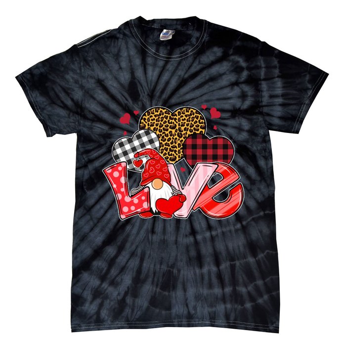 Love Gnome Leopard Checkered Pattern Tie-Dye T-Shirt