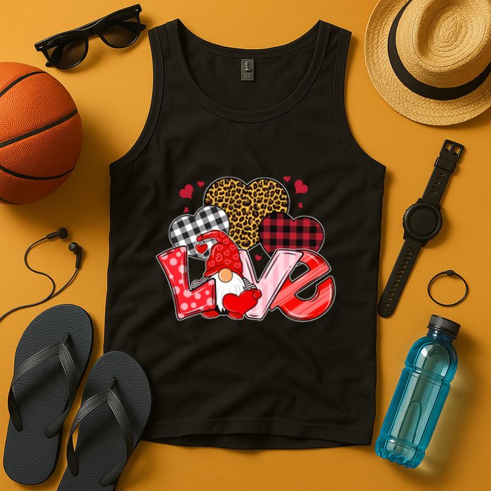 Love Gnome Leopard Checkered Pattern Tank Top