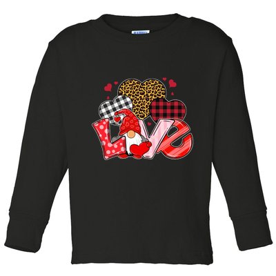 Love Gnome Leopard Checkered Pattern Toddler Long Sleeve Shirt