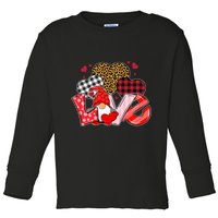 Love Gnome Leopard Checkered Pattern Toddler Long Sleeve Shirt